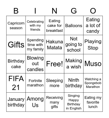 Yago´s Birthday! Bingo Card