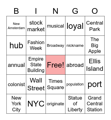 New York Bingo Card