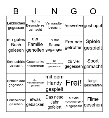 Was hast du in den Ferien gemacht? Bingo Card