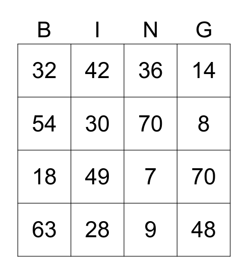 tafel van 6,7,8,9 Bingo Card