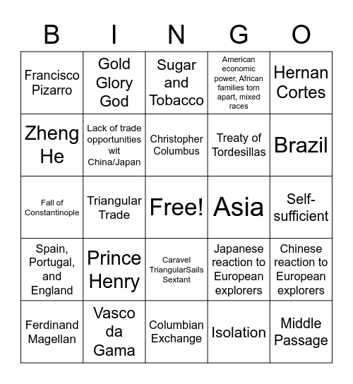 Age of Exploration Review Bingo Card