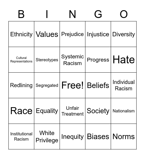 Racial Equity Bingo Card