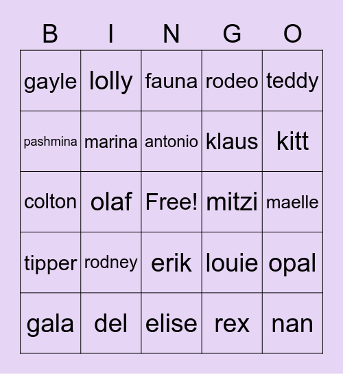 RINGO!!! Bingo Card