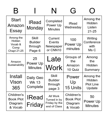 Jan 11 - Jan 15 Bingo Card