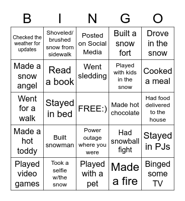 SNOW DAY Bingo Card