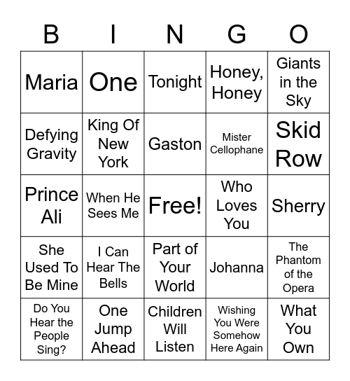 Broadway Bingo Card