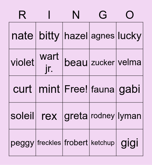 RINGO Bingo Card