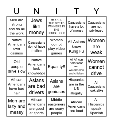 STEREOTYPE BINGO Card