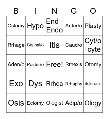 Intro to medical terms Bingo Card
