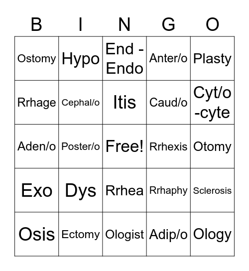 Intro to medical terms Bingo Card