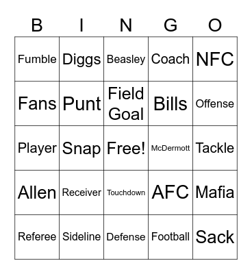 Buffalo Bills Bingo Card