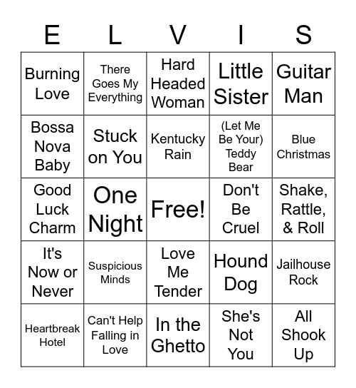 Elvis Music BINGO Card