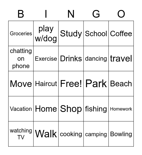 ASL Activities & Leisure Signs Bingo Card