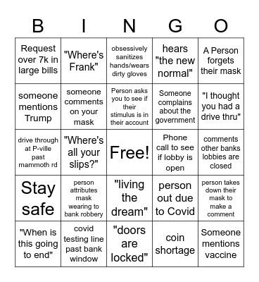 Quarantine Banking Bingo Card