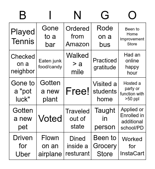 CAMS Virtual Teaching BINGO Card