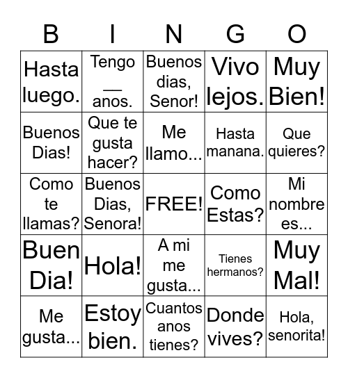 Conversacion Bingo Card