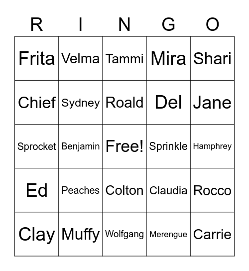 Rrrrringo Bingo Card