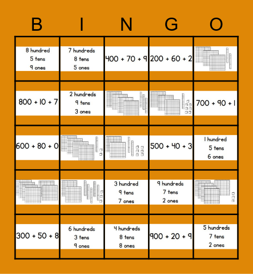 Place Value to the Hundreds Bingo Card