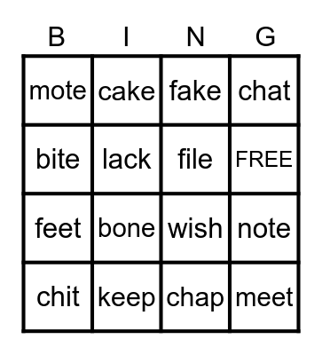 First Grade Word Bingo Card