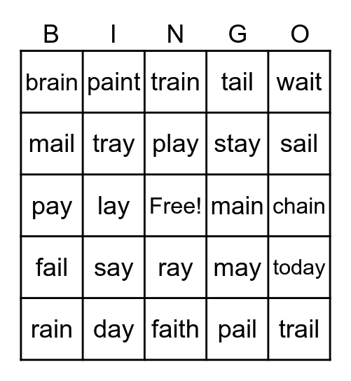 ai / ay    Bingo Card