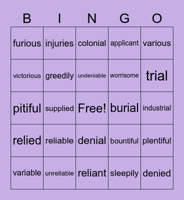 y to i (advanced) Bingo Card