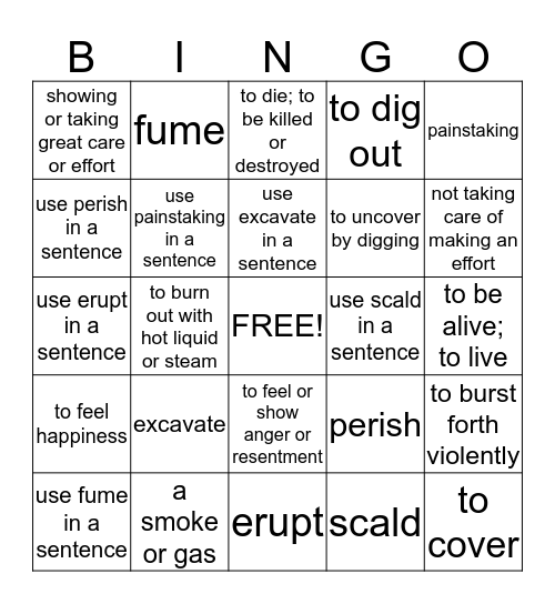 Word of the Week Bingo Card