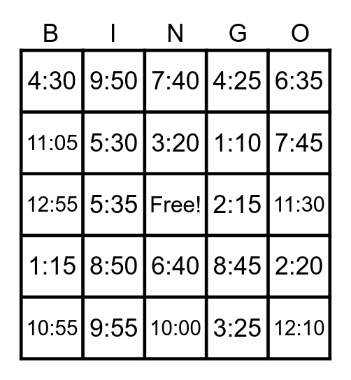 Telling the time in Spanish Bingo Card