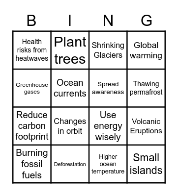 Climate Change Bingo Card