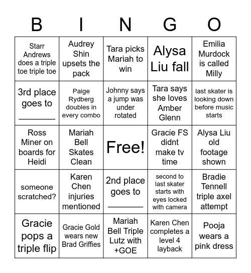 Ladies Freeskate Bingo! Bingo Card