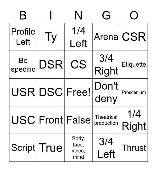 Theatre 1 Bingo Card