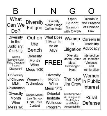 Diversity Month Bingo Card