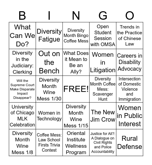 Diversity Month Bingo Card