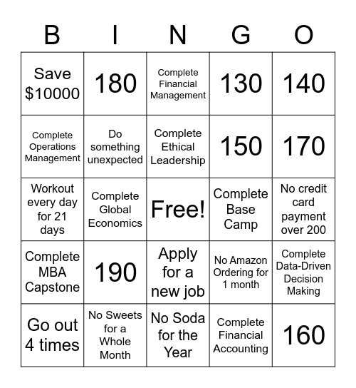 My Path to Success Bingo Card