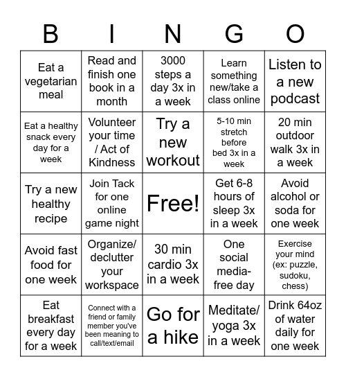 Tack Bingo - MARCH Bingo Card