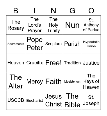 Catholic Bingo Card