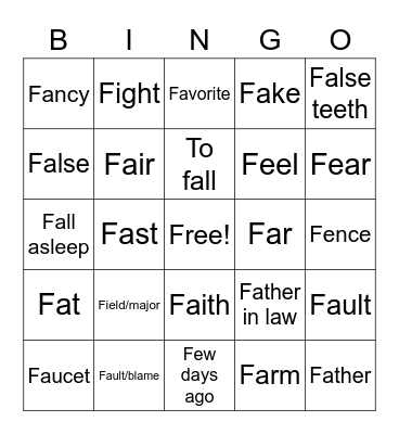 Untitled Bingo Card