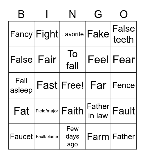 Untitled Bingo Card