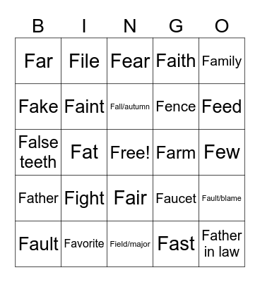 Untitled Bingo Card