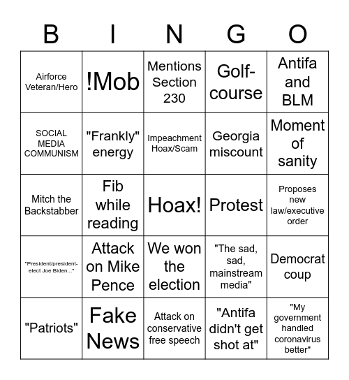 Trump speech bingo Card