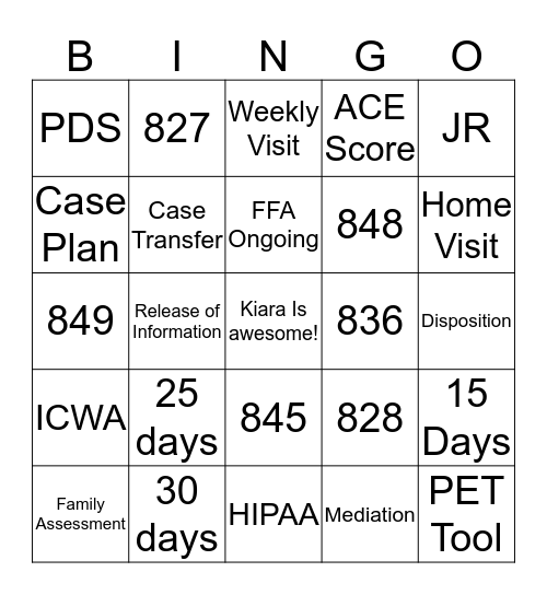 Devereux Bingo Card