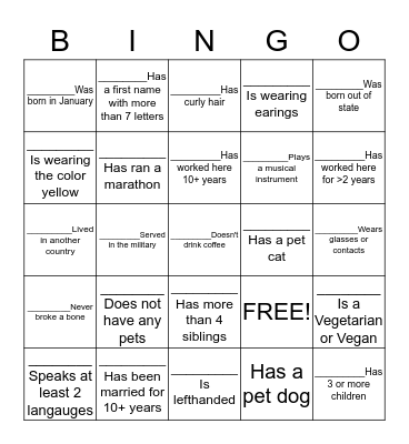 ICEBREAKER BINGO! Bingo Card