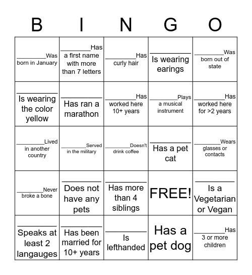 ICEBREAKER BINGO! Bingo Card