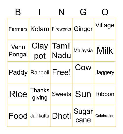 Pongal Bingo Card