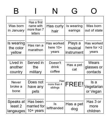 ICEBREAKER BINGO! Bingo Card