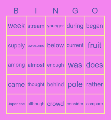 4A FRY SIGHT WORDS Bingo Card