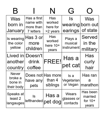 ICEBREAKER BINGO! Bingo Card