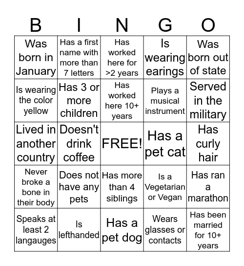 ICEBREAKER BINGO! Bingo Card