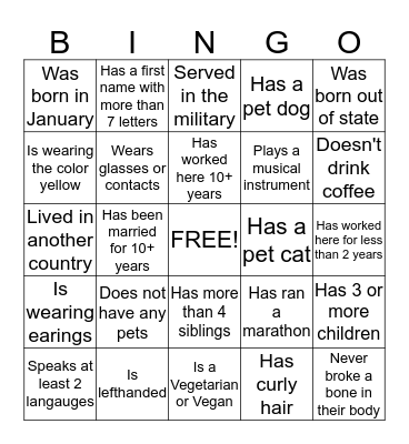 ICEBREAKER BINGO! Bingo Card