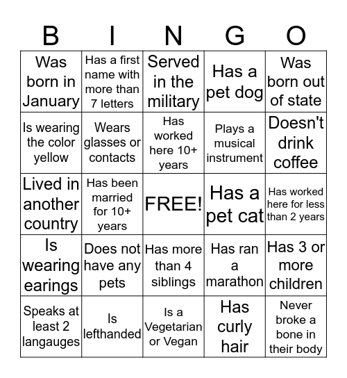 ICEBREAKER BINGO! Bingo Card
