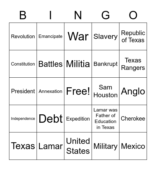 History Bingo Card